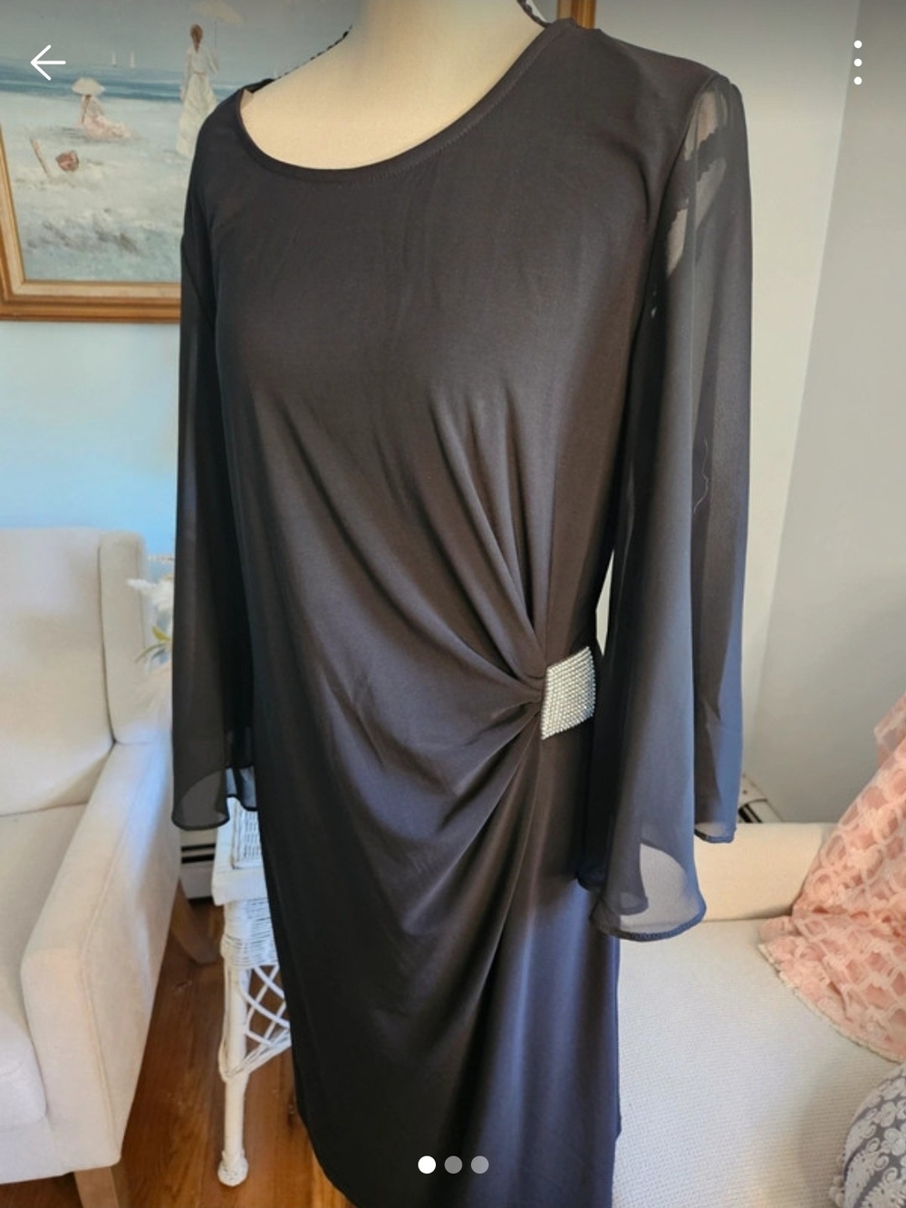 Black Long-Sleeve Evening Dress with Rhinestone Side Detail